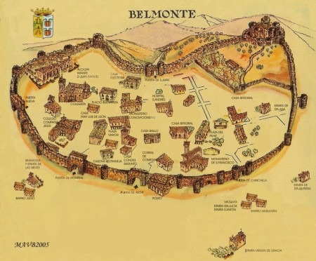 Plano Histórico de Belmonte diseñado por Miguel Ángel Vellisco Bueno. Fuente: Internet.